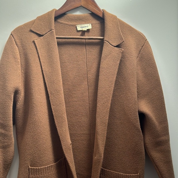 L’Agence Lacey Knit Blazer Hemmed Sleeves Removed Shoulder Pads Acorn Brown Lg - Picture 2 of 10